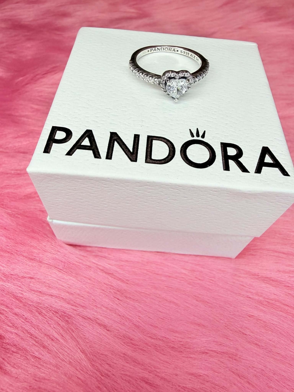 Pandora Silver Heart Halo Ring with Clear Stone
